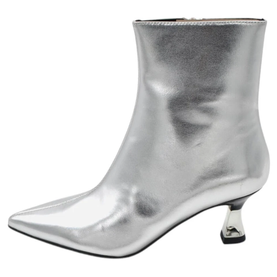 Stivaletto tronchetto Corina M4925 donna in pelle argento punta tacco clessidra - Immagine 2 di 2
