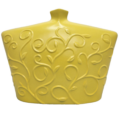Echo Point Collection Leaf Embossed Ceramic Vase Pastel Yellow