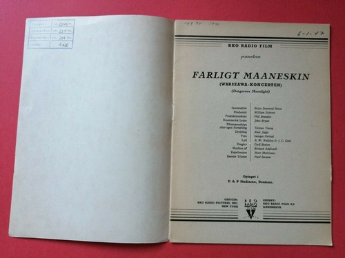 Danish Film Program "Dangerous Moonlight."1947.Anton Walbrook.Sally Gray. - Imagen 2 de 7