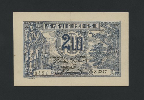 ROMANIA 2 LEI 1920 PICK # 27a XF-AU