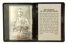 Metal Sacred Heart of Jesus Plaque with Prayer in Leatherette Pocket Folder
