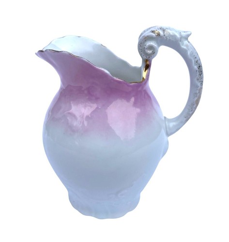 Antique Carlsbad China Pink White Porcelain Creamer Pitcher Austria Gold Trim - Picture 3 of 5