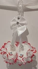 Pram charms**new**white/red girl booties Baby pram charms hand knitted Diamonti 