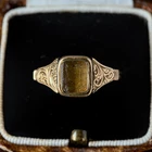 LOVELY SMALL ANTIQUE VICTORIAN ENGLISH 9K GOLD ORNATE LOCKET RING c1870