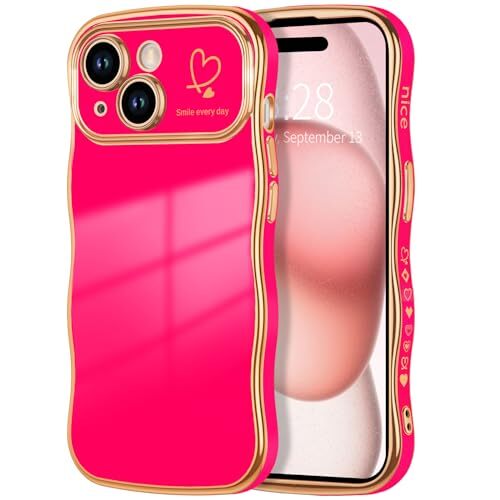 for iPhone 15 Case for Women Girls, Cute Curly Wave For iPhone 15 Hot Pink - Picture 2 of 7