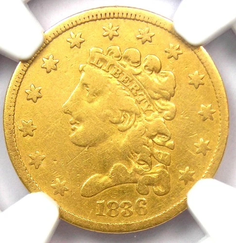 1836 Classic Gold Quarter Eagle $2.50 Coin - Certified NGC VF Details - Rare!