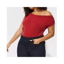 Torrid Studio Knit Off Shoulder Cowl Top Rhubarb Red Size 2 18/20 NTW