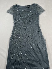 Adrianna Papell Dress Womens 4 Gray Sequin Beaded Mesh Evening Formal Gown