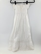 Victorian White Floral Lace Cotton Christening Gown Short Sleeve Kids