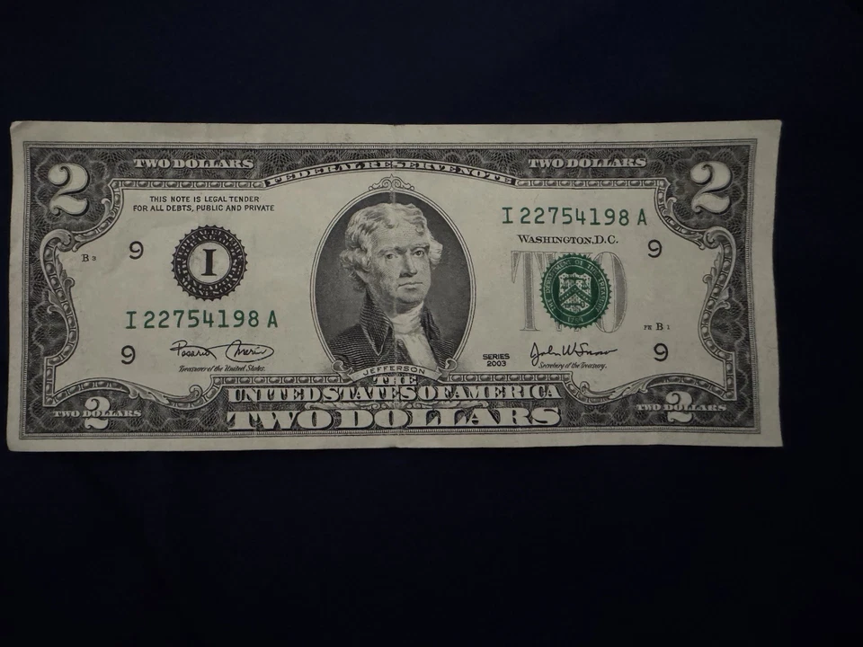 Billete de $2 2003 súper error en la impresión en tinta de carta lote de $2 billete colección rara Foto 3 de 4