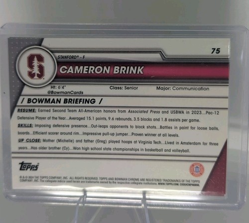 2023-24 Bowman University Chrome - Cameron Brink #75 rifrattore (RC) - Foto 2 di 2