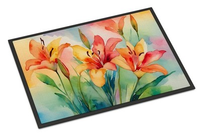 NEW Lilies in Watercolor Doormat Front Door Mat Indoor Outdoor Rugs for