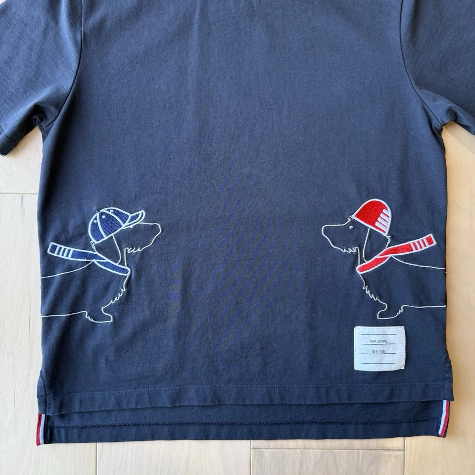 Thom Browne Dogs Shirt Women's 40 Blue Embroidered Art Minimalist Luxury - Image 4 of 4