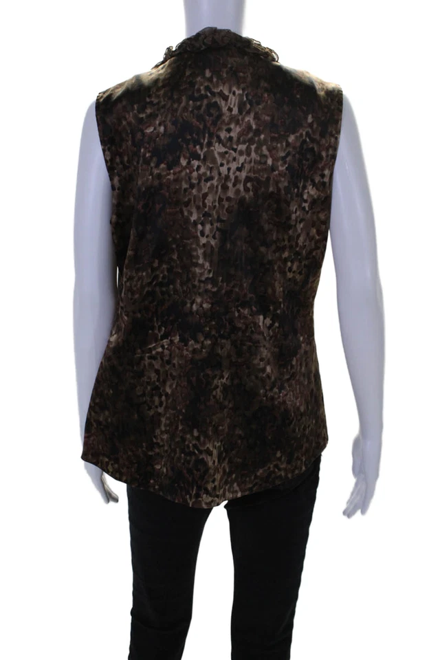 Женская шелковая майка Elie Tahari с анималистическим принтом на пуговицах коричневая черная размер Mediu - Изображение 3 из 4