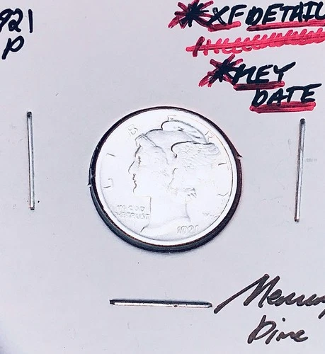 1921-P Philadelphia Mint Mercury Dime, XF DETAILS+++, RARE This Nice!