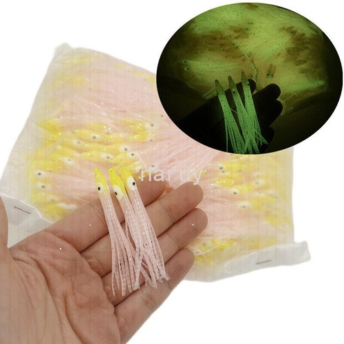50PCS Luminous Octopus Fishing Lure Squid Skirt Glow Soft Lure 6cm Hoochies Bait - Picture 3 of 20