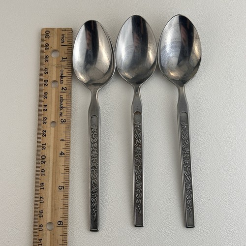 Vintage Maria Grande Flatware 3 Tea Spoon JAPAN Stainless Retro Floral Stamp - Bild 2 von 5