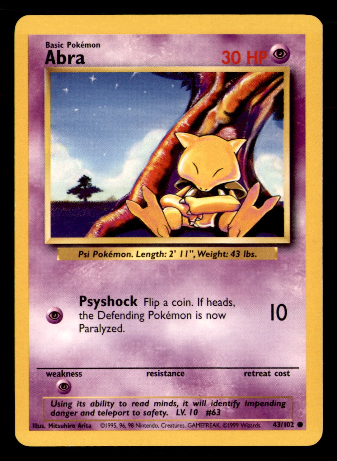 Abra 43/102 Common Base Set Unlimited Pokemon Lightly Played
