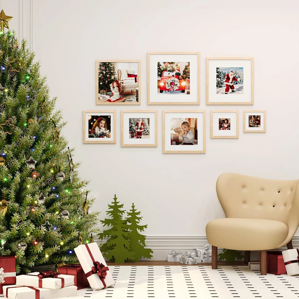 Marco de fotos 5x5, marcos cuadrados naturales de madera maciza para cuadros 4x4 con tapete... Foto 4 de 4