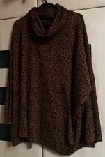 Made In Italy Orange Animal Print 3/4 Sleeve Roll Neck Jersey Top 73" Chest. VGC