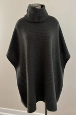 GARNET HILL 100% CASHMERE Womens Sz Small Olive Ribbed Turtleneck Sweater Poncho