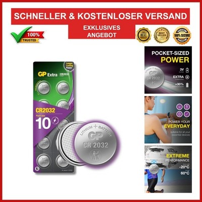 GP Extra Lithium Knopfzellen CR2032 3V   10 Stück Batterien