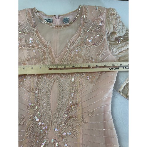 Vintage Twilight Connection Pink Beaded Sequin Dress Silk Size S Flapper Gown - Picture 13 of 15