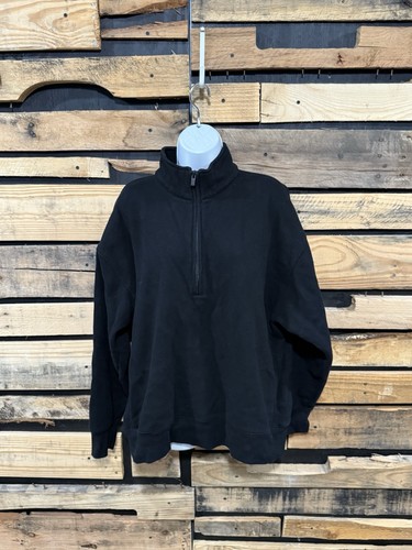 Aritzia TNA Cozy Fleece Boyfriend 1/4 Zip Black Size Large EUC