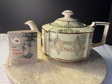 Vintage Sadler Filigree Light Green Cubed Tea Pot W/ Sadler Story Book Excellent