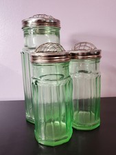Lot Of 3 Green Repro Depression Glass Vase W Flower Frog Retro Looking