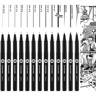 Molotow Blackliner Complete Set of 13 (Line Width 0.05 mm to 1.0 mm and Special