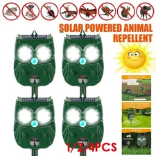 1-4 Pack Solar Ultrasonic Animal Repellent Dog Cat Skunk Deer Raccoon For Garden