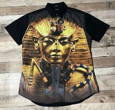 Carbon Shirt Men's Medium Button Up Egyptian Pharoah Golden Mask Mummy