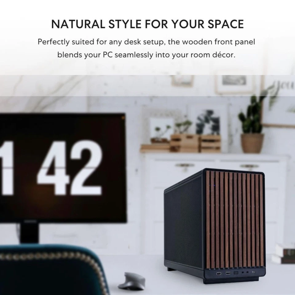 Black Computer Chassis For Atx Sfx Itx Motherboards With Wood Front Panel 360... - Image 4 of 4