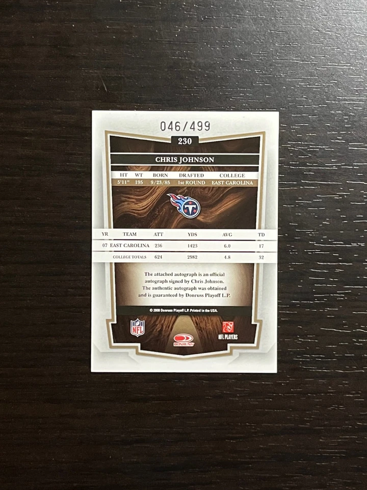 CHRIS JOHNSON 2008 Donruss Classics Rookie AUTO Autograph RC Card /499! Titans - Image 2 of 2