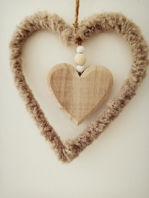 Hänger Herz aus Holz und Textil, liebevolle Deko oder Geschenk