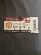 Manchester United vs West Ham United Match Ticket  29 Oct 2008 Theatre of Dreams