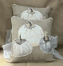 Set Of 2 Rizzy Home 20 x 20 Fall Harvest Natural /Grey Pumpkins Throw Pillows
