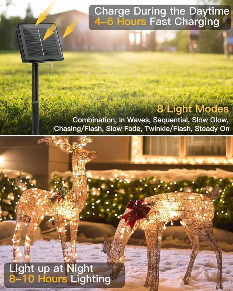 10Ft 120 LED Solar Christmas Lights Outdoor Waterproof 8Modes Solar String Light - Image 3 of 4
