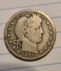 1915 P Barber Quarter 25c 90% Silver Circulated