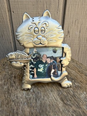 Cat with Fish on a Platter Pewter Photo Frame for 3x3 Photo Ganz ED3761 Taiwan