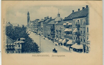 Schweden Helsingborg Hälsingborg - Jarnvagsgatan Alte Postkarte In Blauem Ton