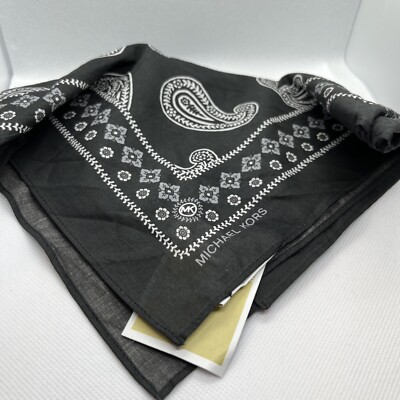 Michael Kors Women's Paisley Print Bandana Scarf Black, White 20