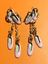Lunch at the Ritz 1986 Long Pink Enamel Ballet Shoes Earrings