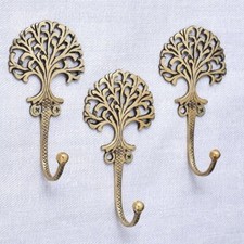 3 Pezzi Dorato Ottone Albero Muro Gancio Vestiti Cappello Cappotto Portachiavi