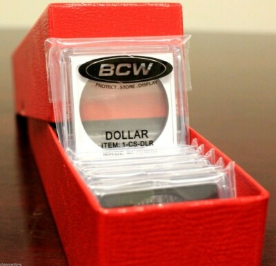 30 Assorted 2x2 Snaplock BCW Coin Holder Snap Case & Red Single Row Storage Box 