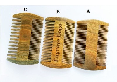Customized LOGO-Natural GreenSandalwood Comb Double Sided Beard Comb Head Facial