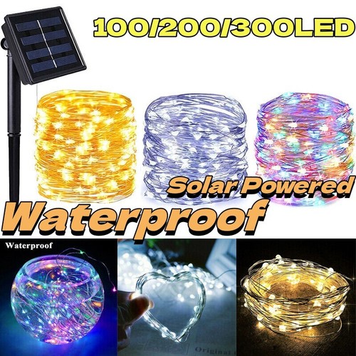 100 200 300 LED Solar String Lights Fairy Garden Party Outdoor Xmas Decor Lights