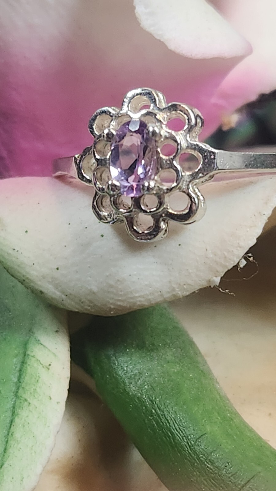 Purple Amethyst Flower Ring Solid Sterling Silver… - image 2
