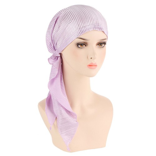 Women Pre-Tied Chemo Cap Muslim Hijab Head Scarf Wrap Bonnet Hair Loss Headwear - Picture 38 of 82